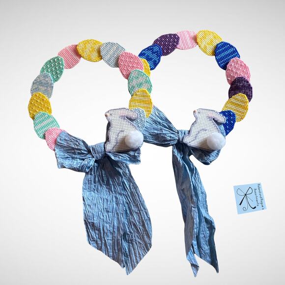 Pattern Yarn Art Eggs with Bunny Rabbit 2-different Embroidery Hoop Wreaths - Picture 1 of 9